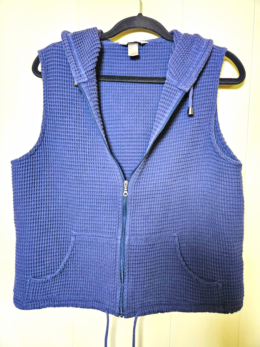 Christopher & Banks Womens Waffle-Knit Hooded Full Zip Sweater Vest Blue L